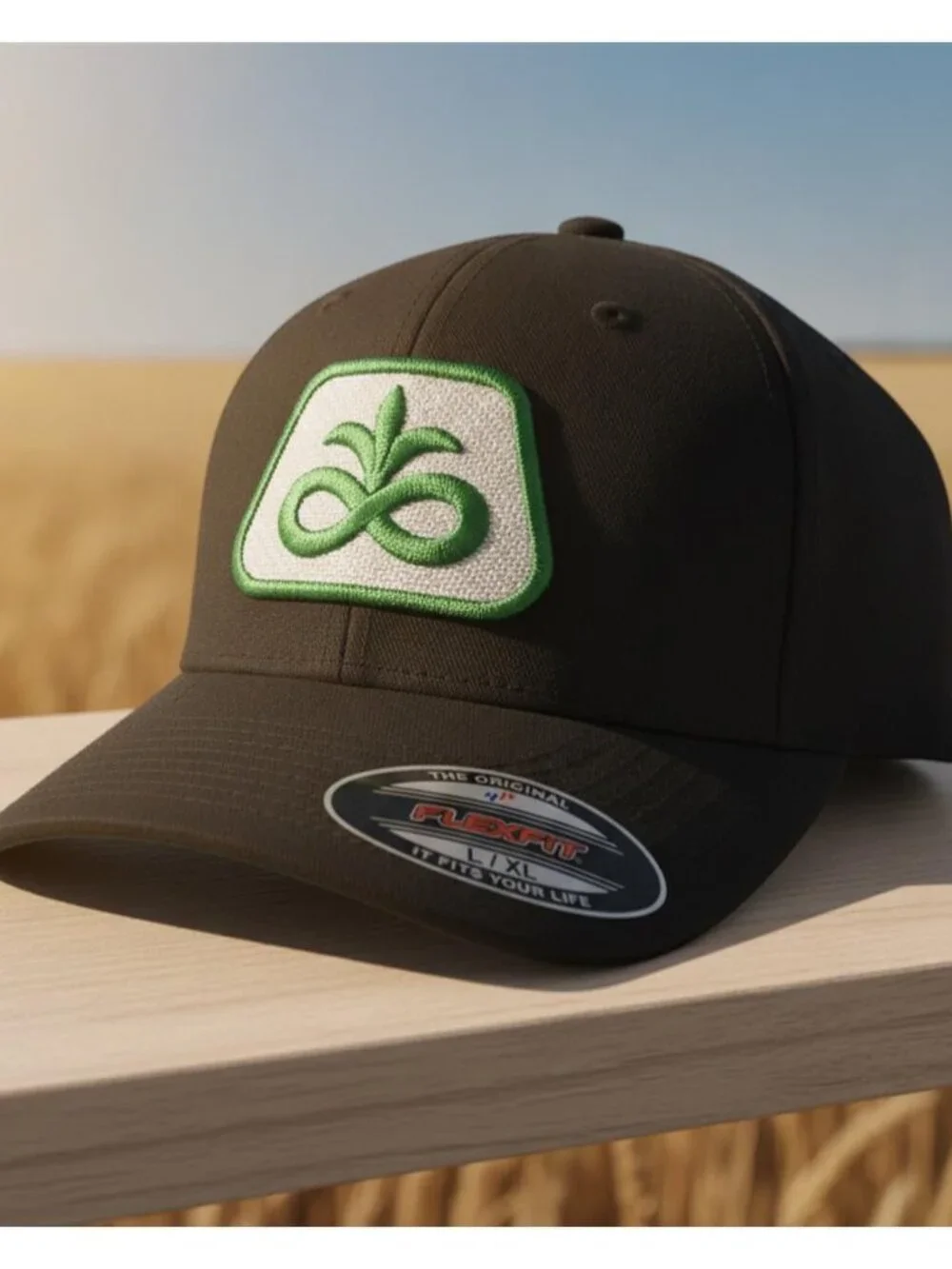 Retro Pioneer Seed Patch Hat Vintage Agriculture Flexfit Cap Black L/XL New 80s